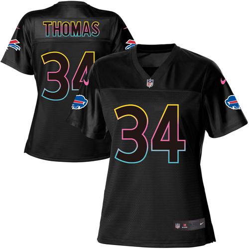 Nike Bills #34 Thurman Thomas Black Women's NFL Fashion Game Jersey